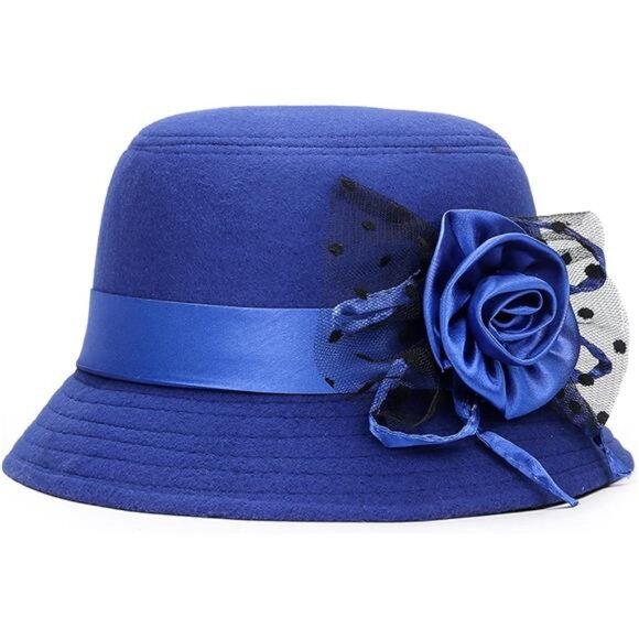 Vintage Felt Cloche Hat Winter Floral Fedora Bucket Hat Bowler Hats - Picture 1 of 6